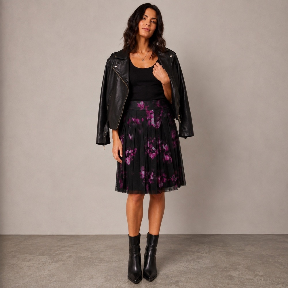 Antonio Melani ALine Black Mesh Dark Floral Skirt Sz 12 Whimsigoth Romantic Chic